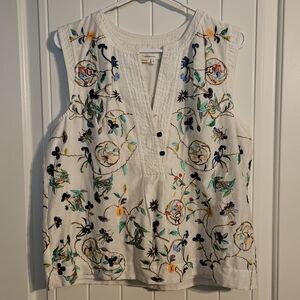 Anthropologie White Embroidered Blouse